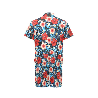 Red Hibiscus Blue Scene Men's Romper