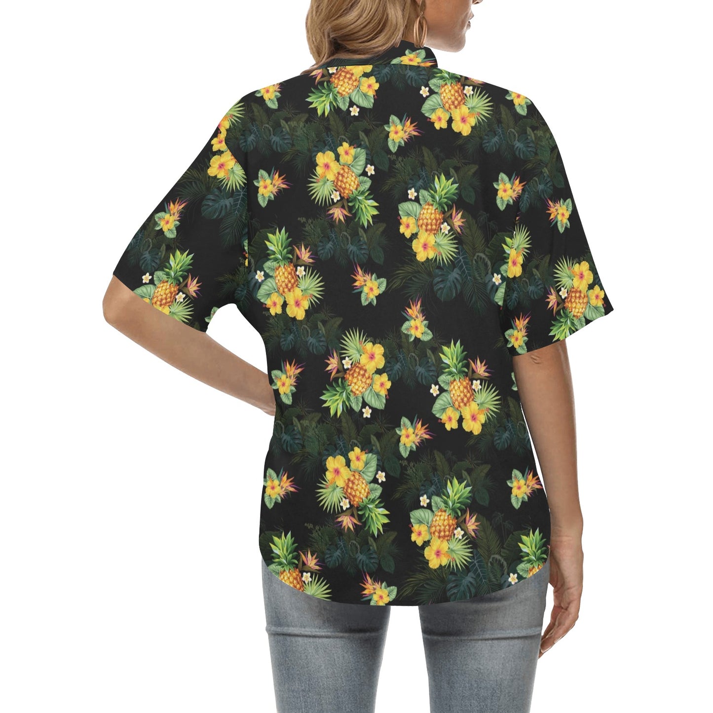 Pineapple Tropical Flower Print Pattern Women's Hawaiian Shirt