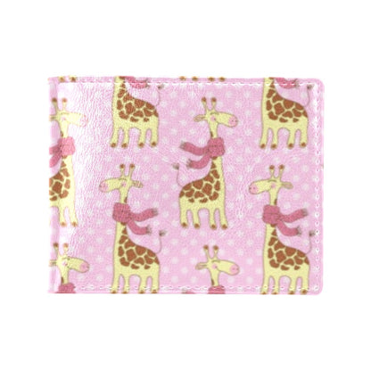 Giraffe Cute Pink Polka Dot Print Men's ID Card Wallet