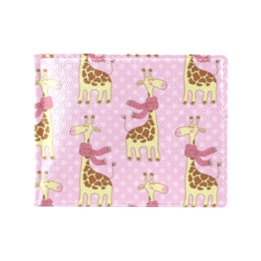 Giraffe Cute Pink Polka Dot Print Men's ID Card Wallet