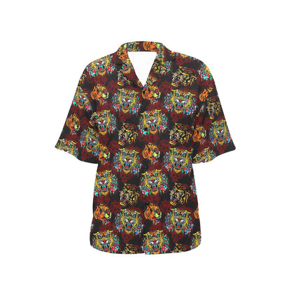 Tattoo Tiger Colorful Design Women's Hawaiian Shirt