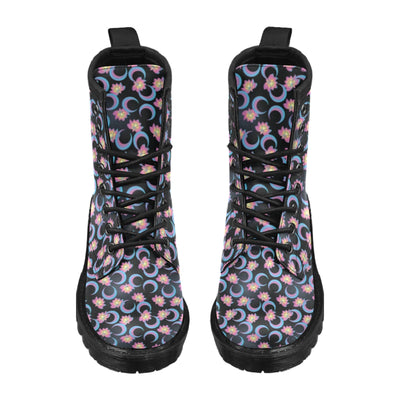 Lotus with Moon Pink Print Themed Women's Boots