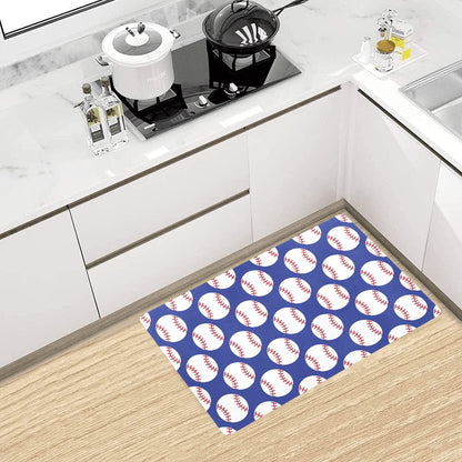 Baseball Blue Background Kitchen Mat
