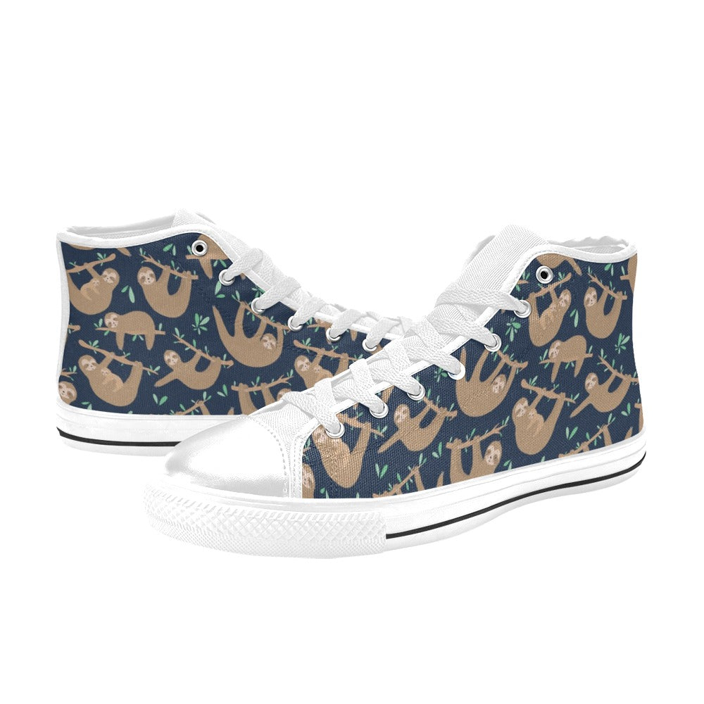 Sloth Print Design LKS307 High Top Women's White Shoes