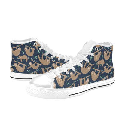 Sloth Print Design LKS307 High Top Women's White Shoes