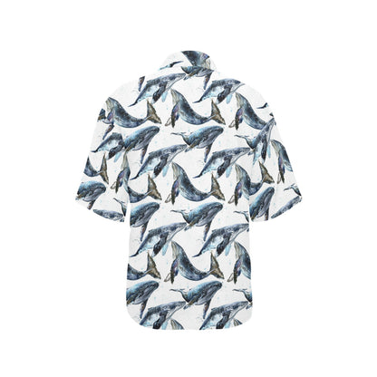 Blue Whale Pattern Print Design 03 Women's Hawaiian Shirt