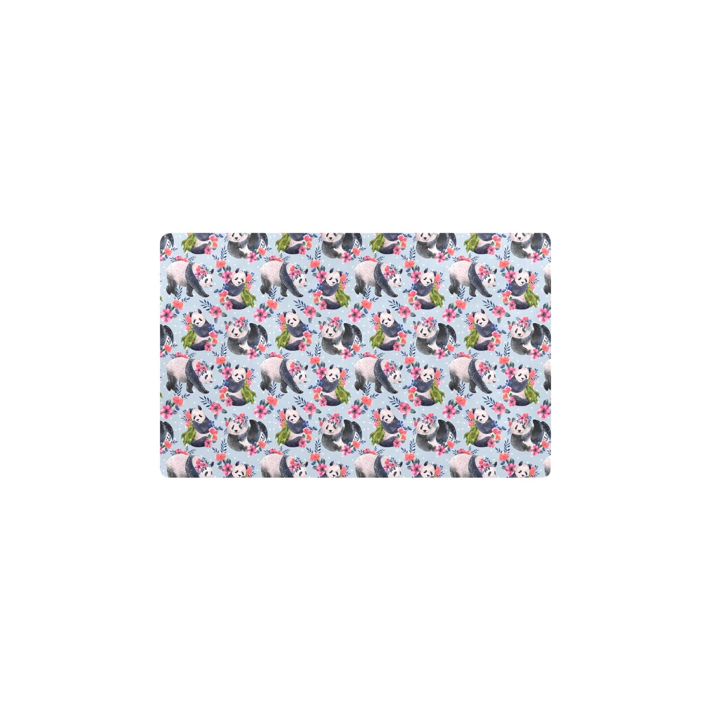 Panda Bear Flower Design Themed Print Kitchen Mat