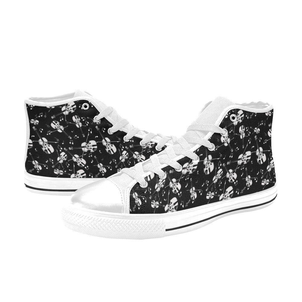 Violin Print Design LKS404 High Top Women's White Shoes
