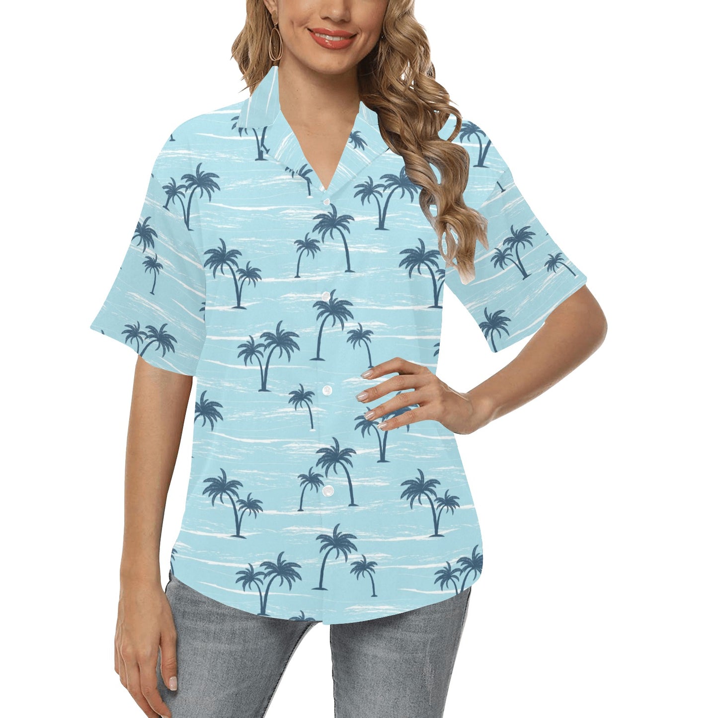 Palm Tree Pattern Print Design PT04 Women's Hawaiian Shirt