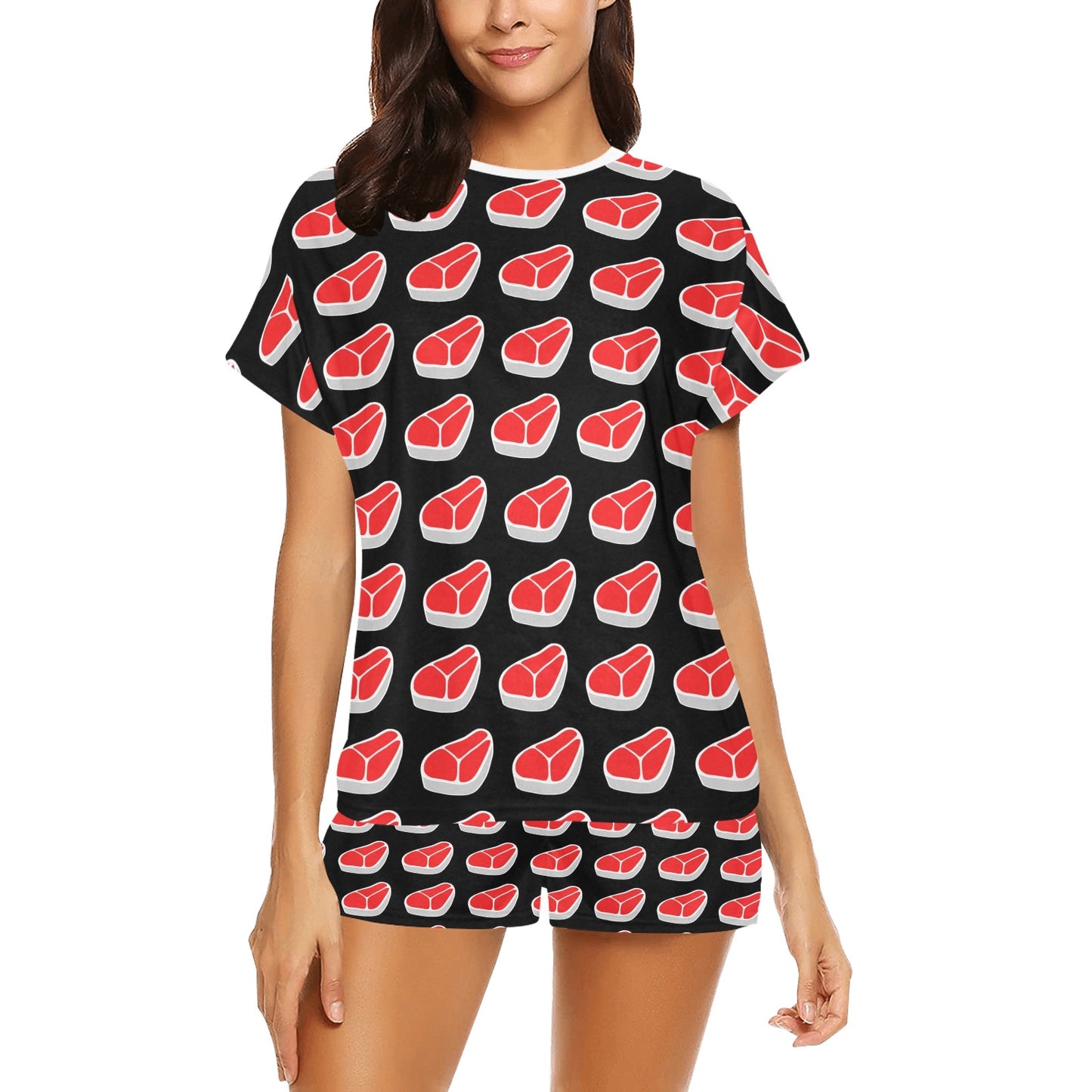 Steak Print Design LKS303 Women's Short Pajama Set
