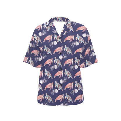 Sea Turtle With Jelly Fish Print Design LKS301 Women's Hawaiian Shirt