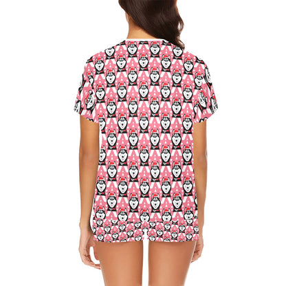 Siberian Huskies Christmas Themed Print Design LKS302 Women's Short Pajama Set