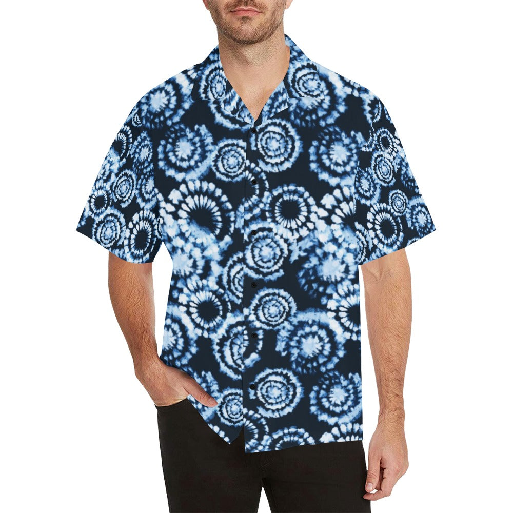 Tie Dye Dark Blue Print Design LKS306 Men's Hawaiian Shirt