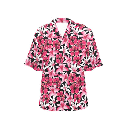 Flower Hawaiian Pink Red Hibiscus Print Women's Hawaiian Shirt