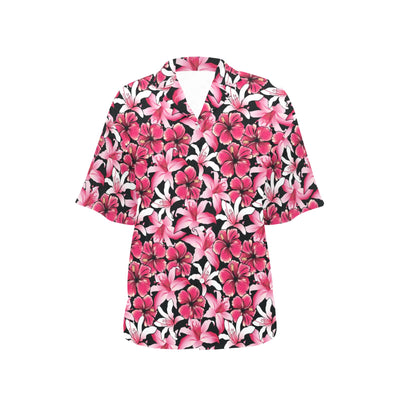 Flower Hawaiian Pink Red Hibiscus Print Women's Hawaiian Shirt