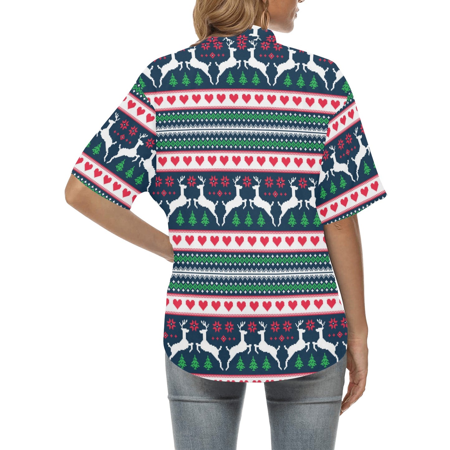 Reindeer Pattern Print Design 03 Women's Hawaiian Shirt