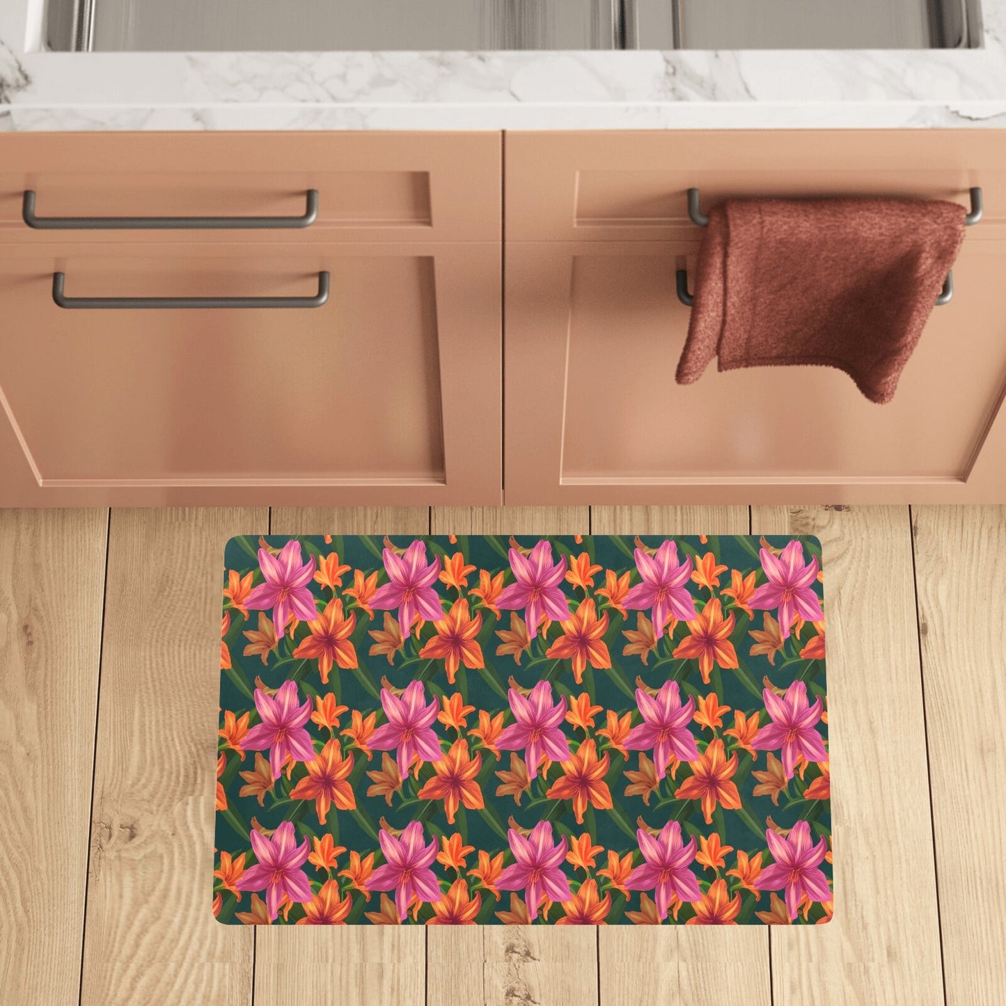 Amaryllis Pattern Print Design AL01 Kitchen Mat
