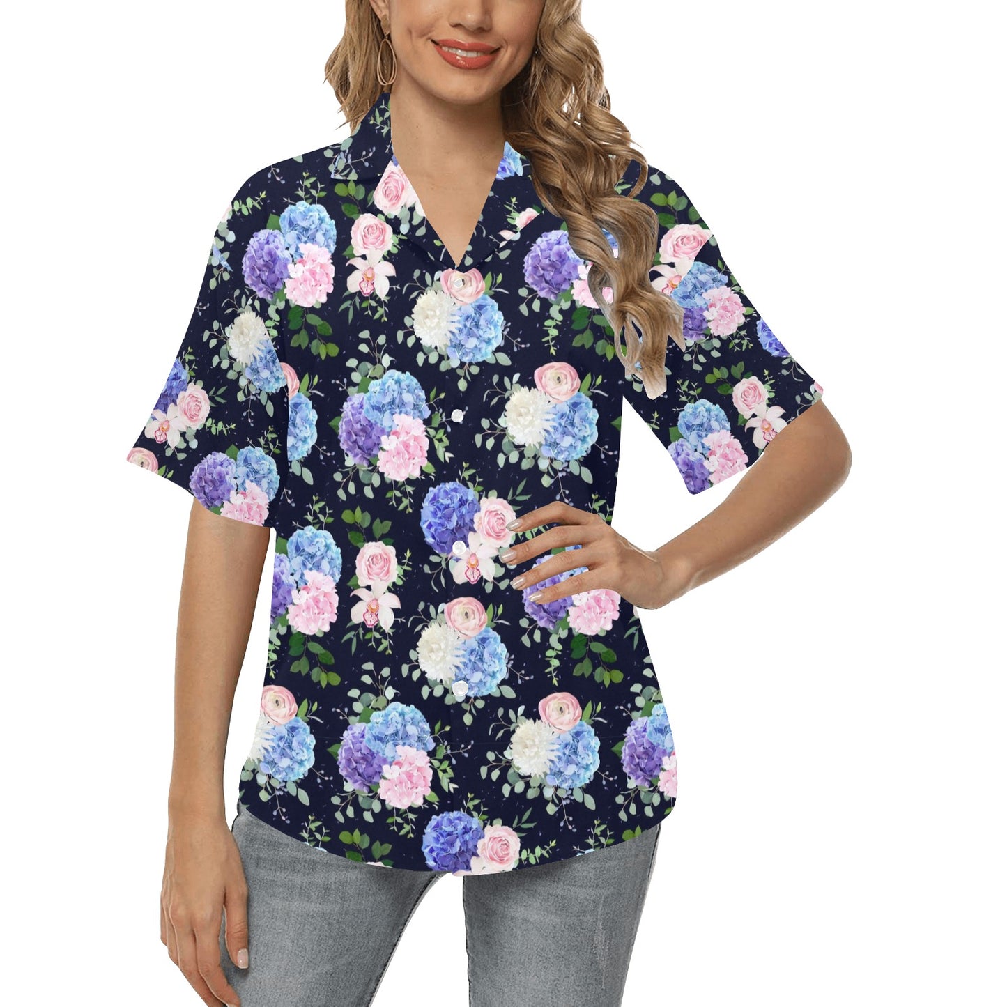 Hydrangea Pattern Print Design HD01 Women's Hawaiian Shirt