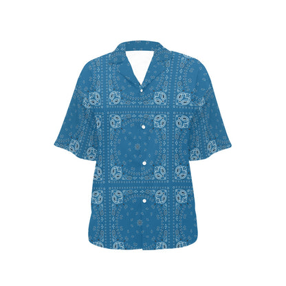 Bandana Blue Print Design LKS301 Women's Hawaiian Shirt