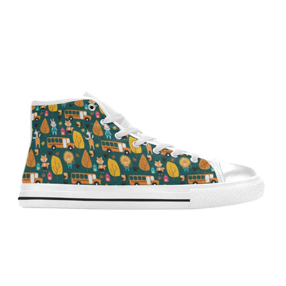 School Bus Print Design LKS309 High Top Women's White Shoes