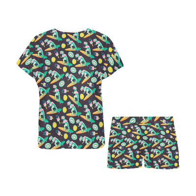 Surfboard T Rex Print Design LKS301 Women's Short Pajama Set