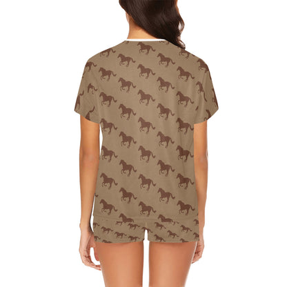 Horse Brown Print Design LKS307 Women's Short Pajama Set