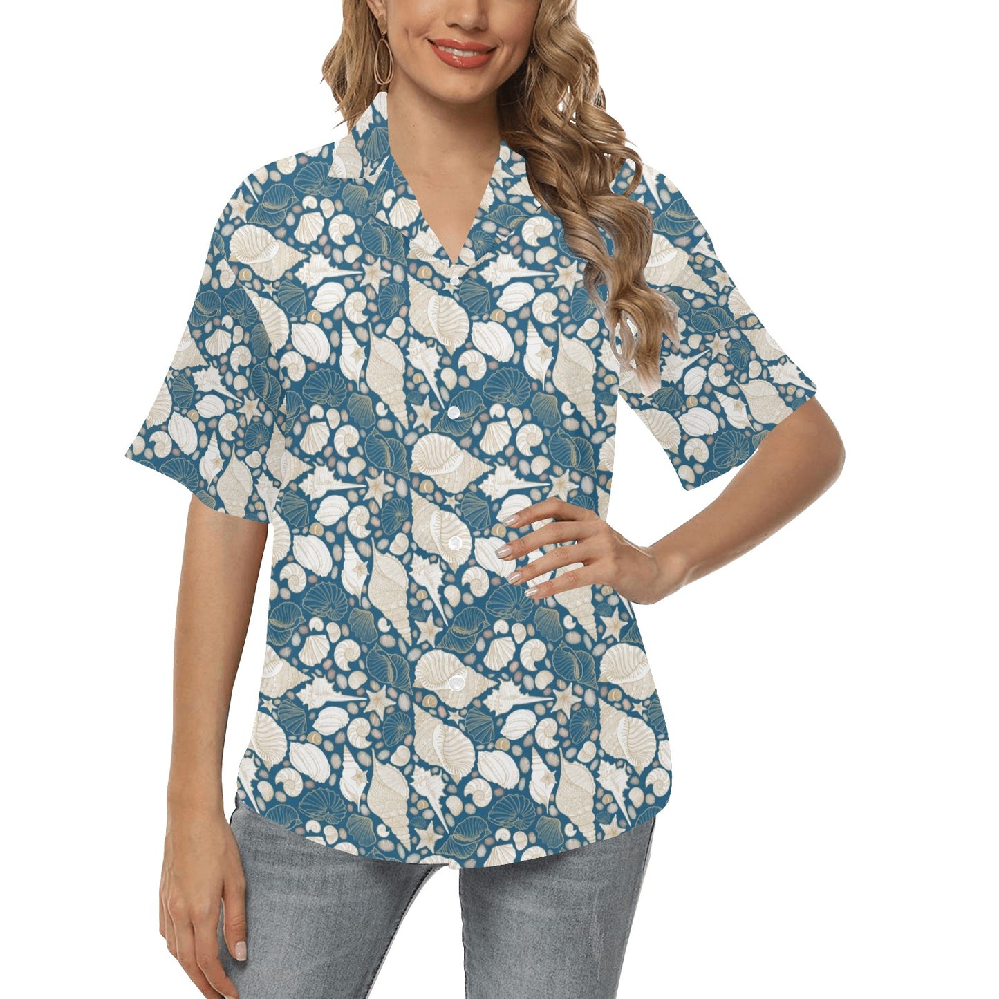 Seashell Print Design LKS308 Women's Hawaiian Shirt