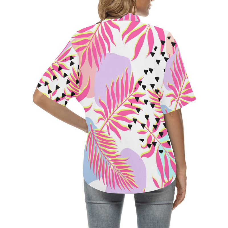 Pink Tropical Palm Leaves Women's Hawaiian Shirt