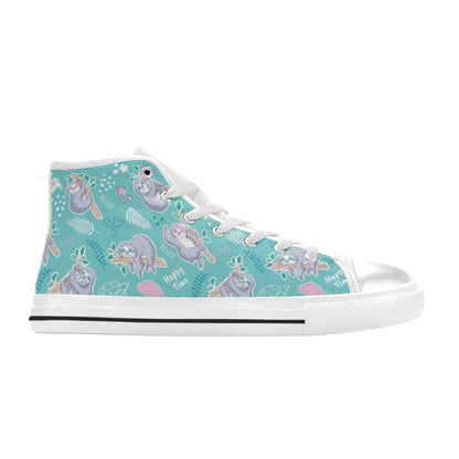 Sloth Print Design LKS309 High Top Women's White Shoes