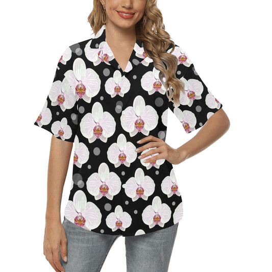 Orchid White Pattern Print Design OR09 Women's Hawaiian Shirt