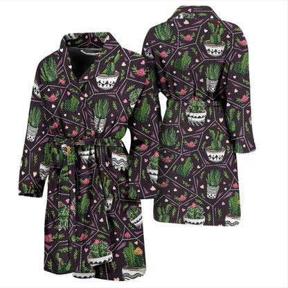 Cactus Pattern Print Design 03 Men Bathrobe-JORJUNE.COM