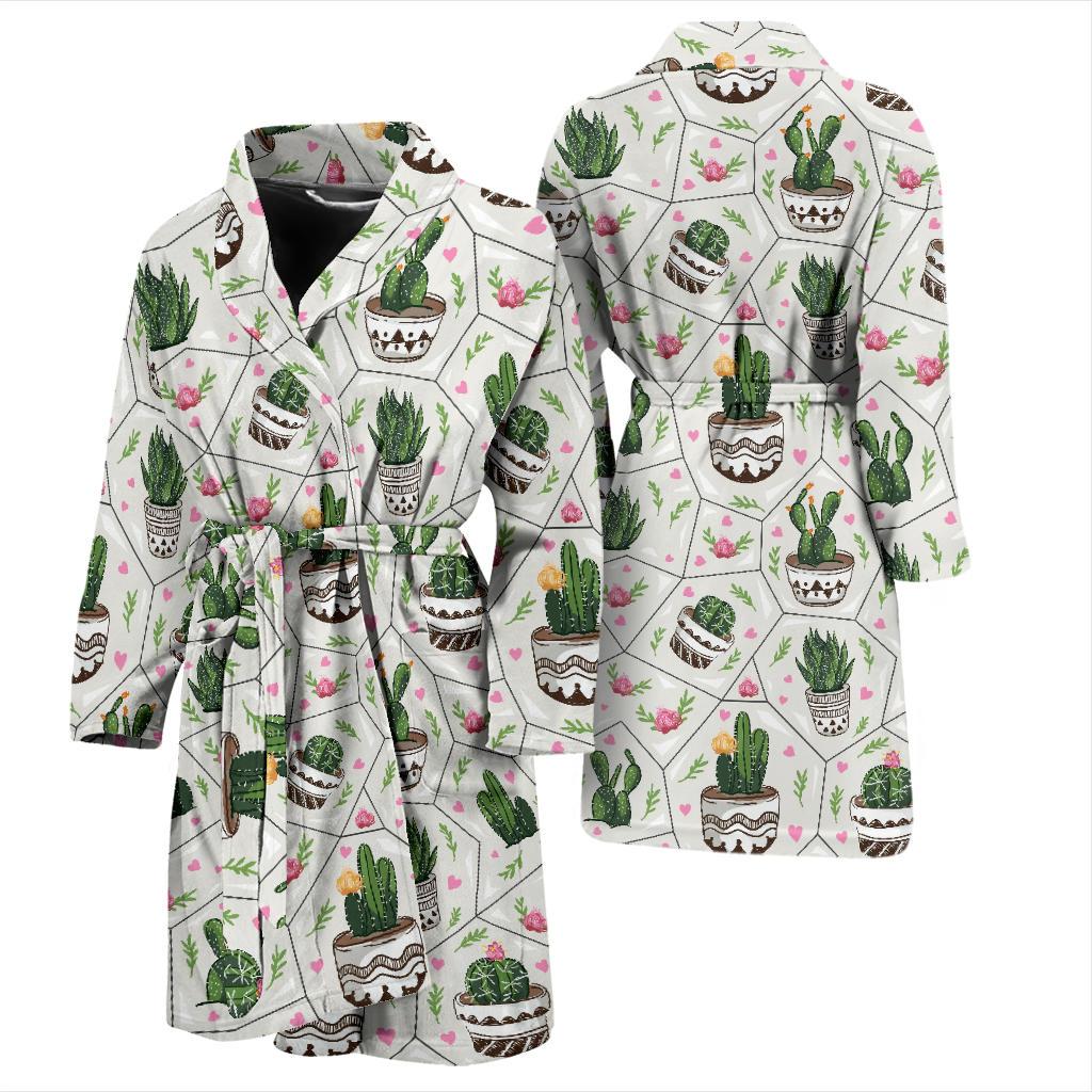 Cactus Pattern Print Design 04 Men Bathrobe-JORJUNE.COM