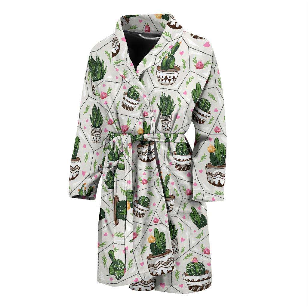 Cactus Pattern Print Design 04 Men Bathrobe-JORJUNE.COM