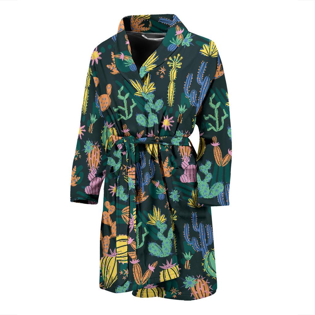 Cactus Pattern Print Design 05 Men Bathrobe-JORJUNE.COM