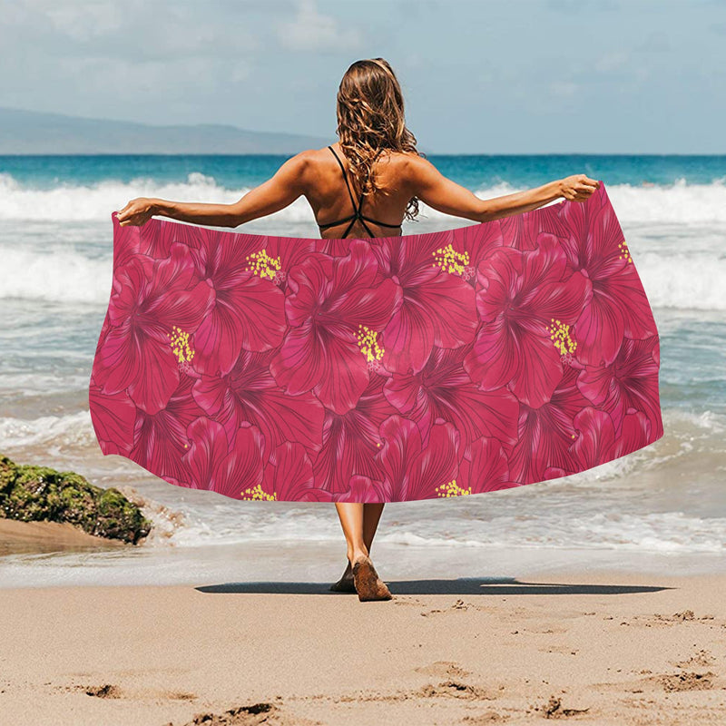 Hibiscus Red Pattern Print LKS308 Beach Towel 32" x 71"