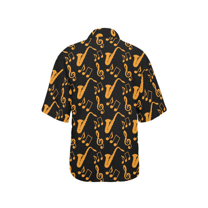 Saxophone Pattern Print Design 02 Women's Hawaiian Shirt