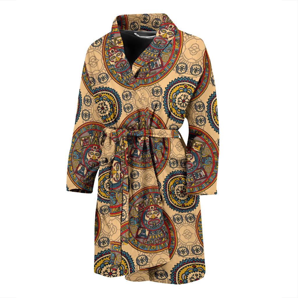 Calendar Aztec Pattern Print Design 02 Men Bathrobe-JORJUNE.COM