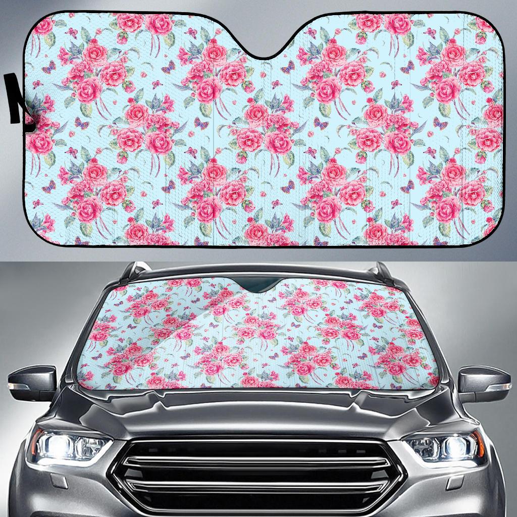 Camellia Pattern Print Design 01 Car Sun Shade-JORJUNE.COM