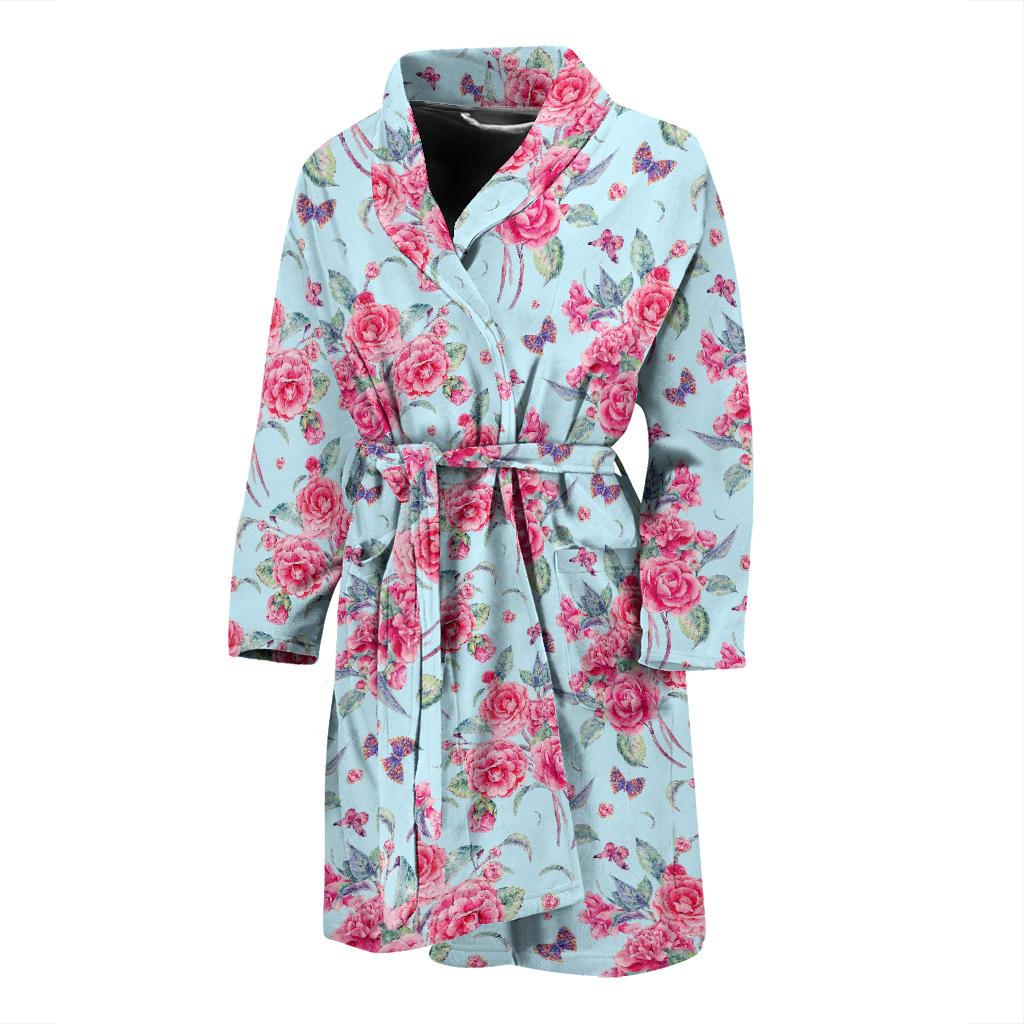 Camellia Pattern Print Design 01 Men Bathrobe-JORJUNE.COM
