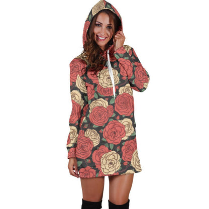 Camellia Pattern Print Design CM01 Women Hoodie Dress