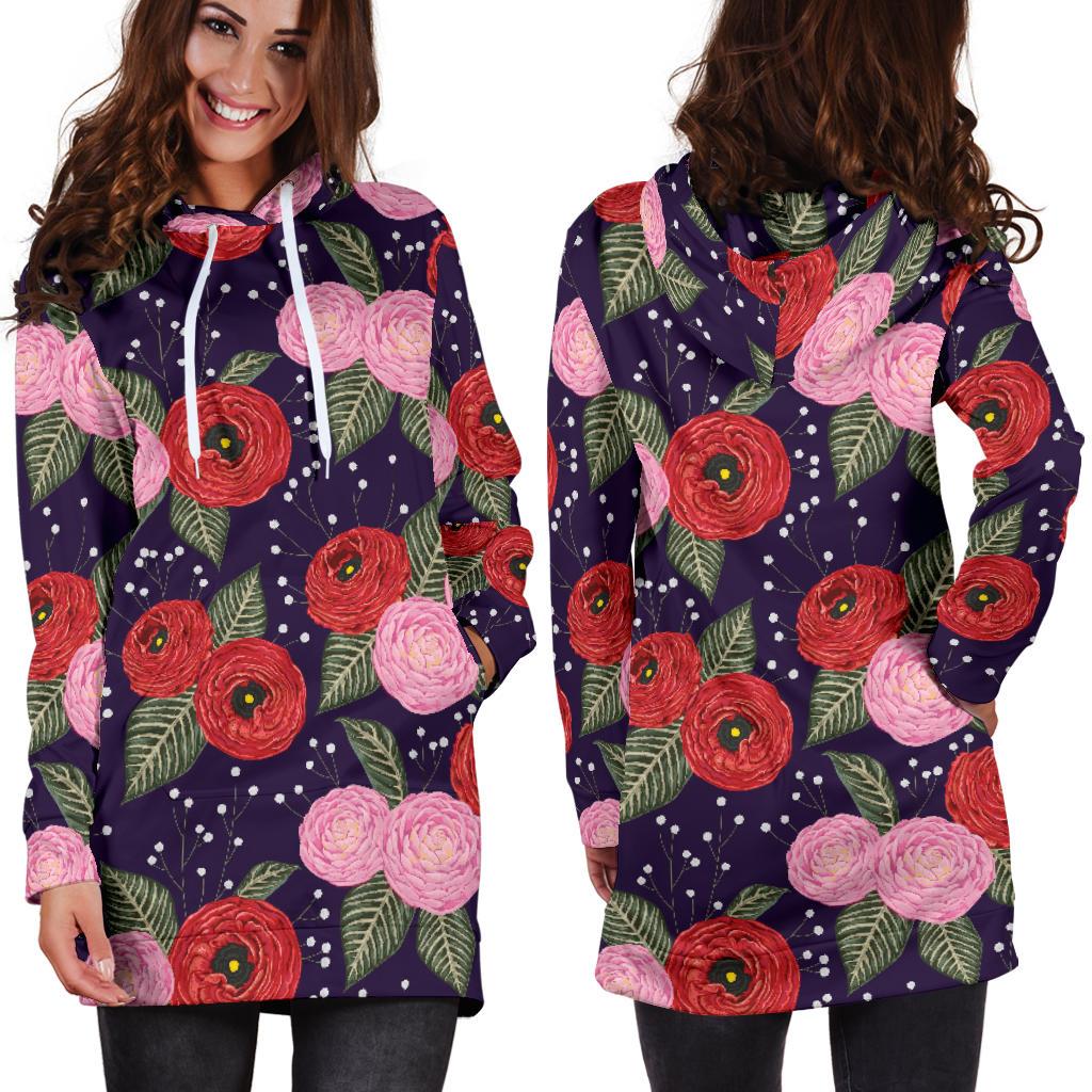 Camellia Pattern Print Design CM02 Women Hoodie Dress