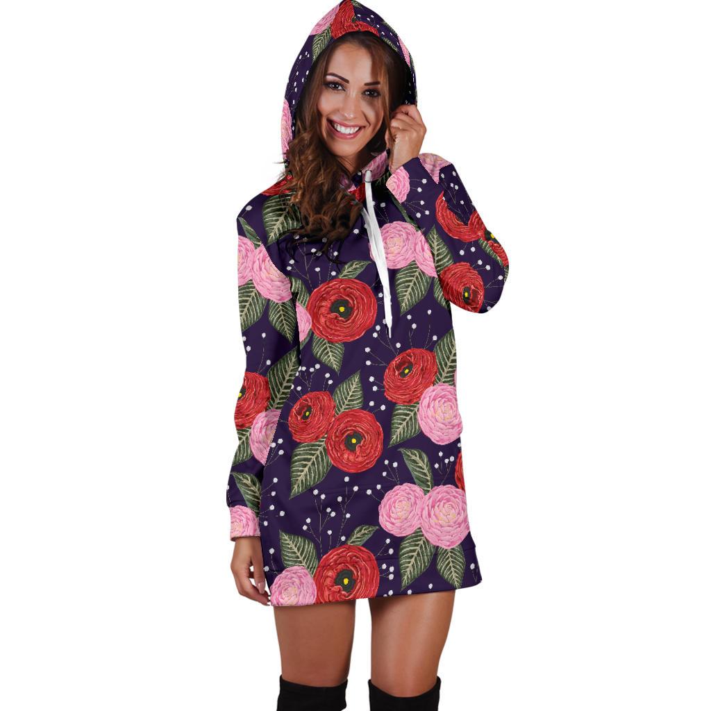 Camellia Pattern Print Design CM02 Women Hoodie Dress