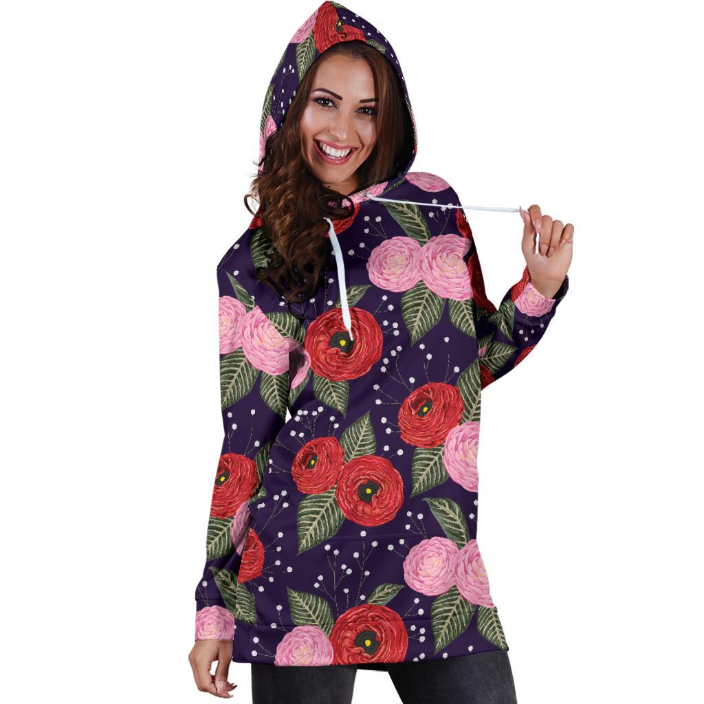 Camellia Pattern Print Design CM02 Women Hoodie Dress