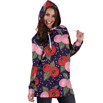 Camellia Pattern Print Design CM02 Women Hoodie Dress