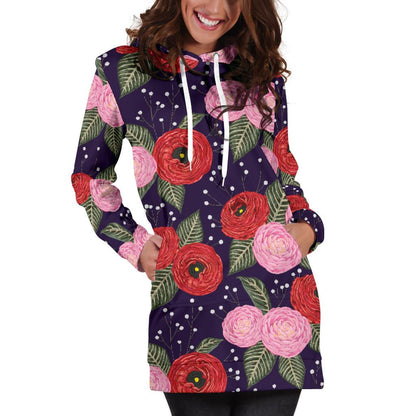 Camellia Pattern Print Design CM02 Women Hoodie Dress