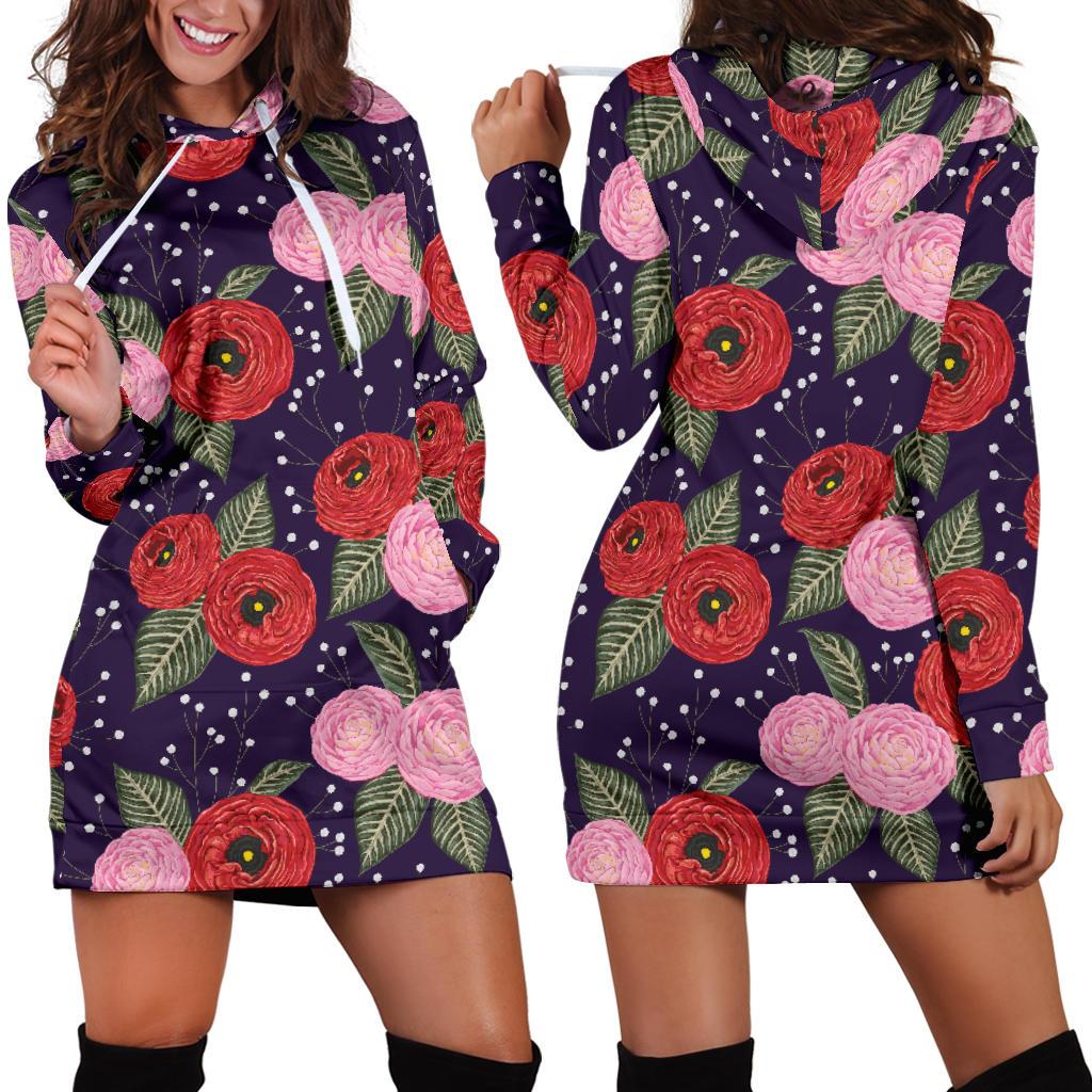 Camellia Pattern Print Design CM02 Women Hoodie Dress