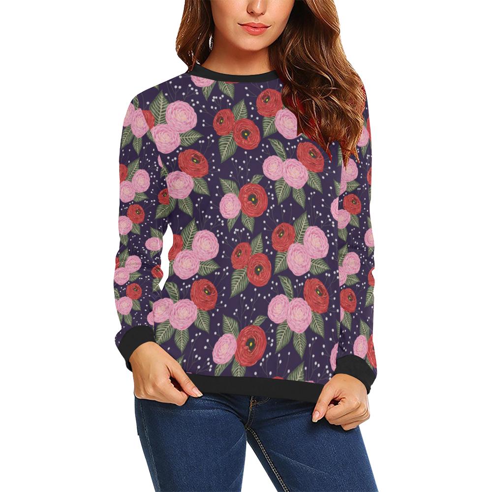 Camellia Pattern Print Design CM02 Women Long Sleeve Sweatshirt-JorJune