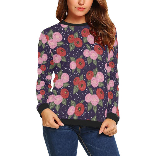 Camellia Pattern Print Design CM02 Women Long Sleeve Sweatshirt-JorJune