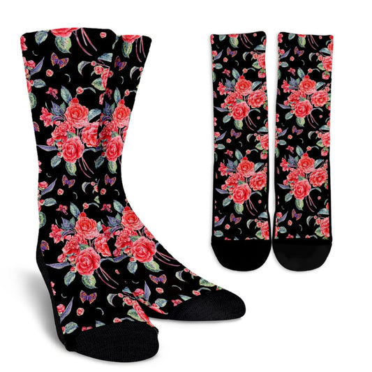 Camellia Pattern Print Design CM03 Crew Socks-JORJUNE.COM