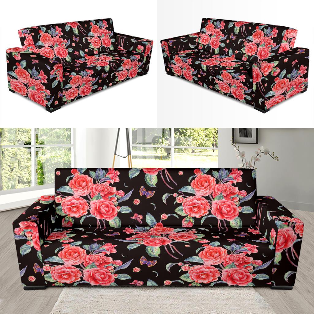 Camellia Pattern Print Design CM03 Sofa Slipcover-JORJUNE.COM
